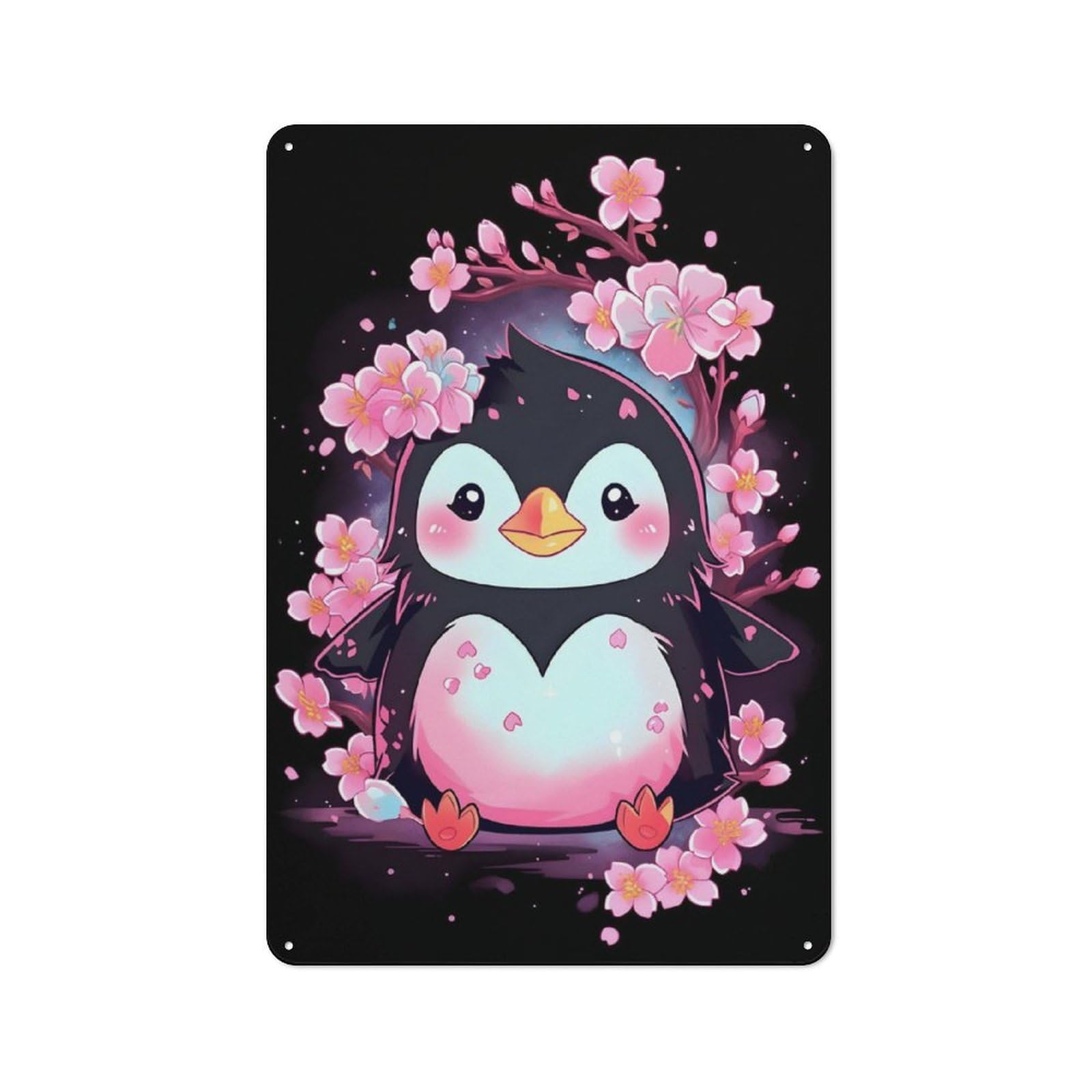 Junmoney Cute Floral Penguin Classic Metal Sign 30X20cm Featuring Bar Wall Plaque For Diner, Restaurant, Shed Or Kitchen