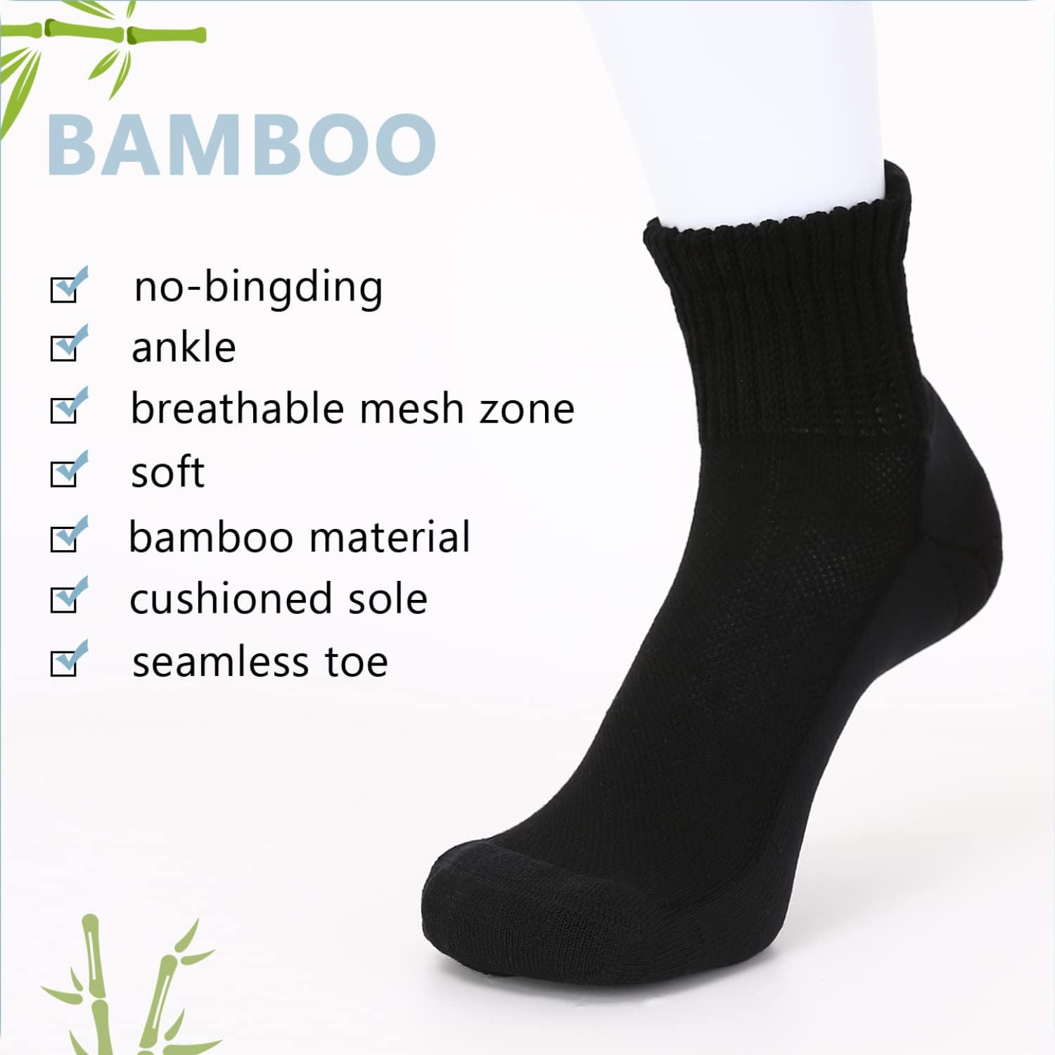 Athlemo Women's Bamboo Ankle Diabetic Socks 6 Pairs Circulatory Loose Fit Seamless Breathable Anti-Odor Black&White 9-11 : Health & Household