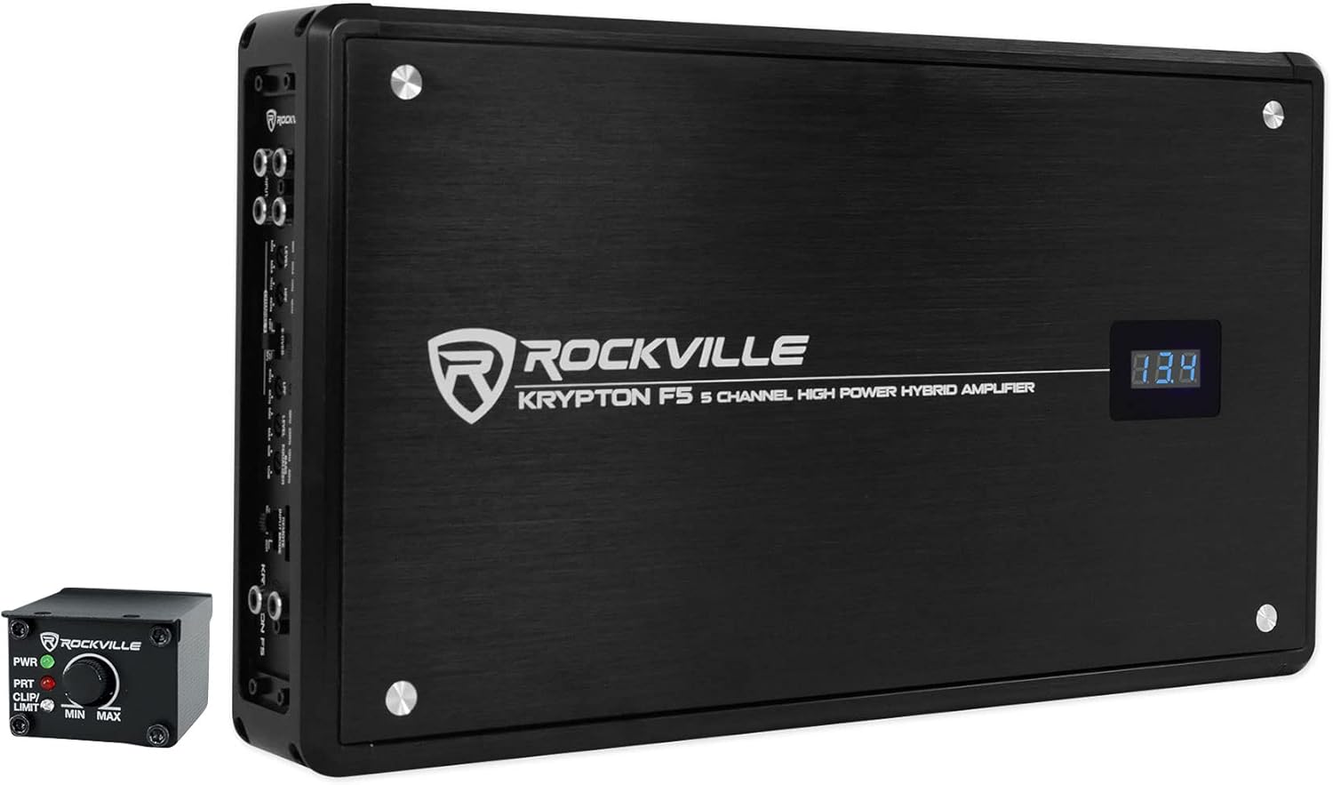 Rockville Krypton F5 3200W 5-Channel Car Amplifier, 15.35” x 8.66" x 2.2", Dyno-Certified RMS, Volt Meter, Bass Knob, Clip Indicator, Class AB+D for Car Audio and Subs