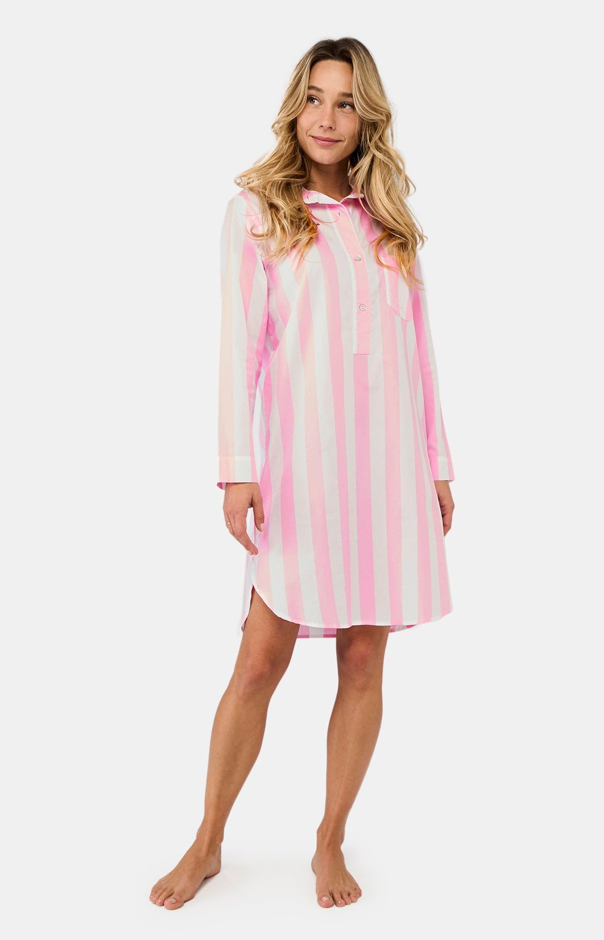 ARTHUR - Liquette Donna a righe Louise - Camicia da notte da donna - Collo tunisino e maniche lunghe - 100% Popelin di cotone - Rosa - Dimensione 2, Rosa, 2