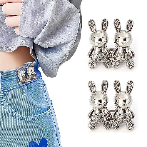 Image of HEAVY DRIVER 2pcs Cute Rabbit Button Pins for Jeans Adjustable Bunny Button Pins Waist Buckle for Loose Jeans Pants, Detachable Buttons for Jeans Waist Buckle No Need Sewing Waist Tightener Clip (Rabbit Silver)