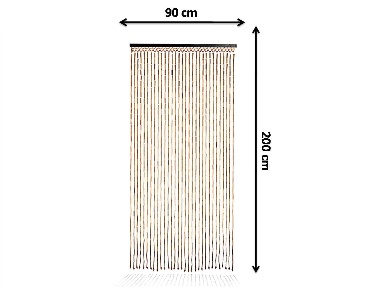 Kobolo Türvorhang BAMBOO 90x200cm braun, Bambus Perlenvorhang mit 31 Strängen je 0,8,cm & Holzleiste, dekorativer Fadenvorhang als Insektenschutz & Raumteiler für Balkon- & Terrassentür, handgefertigt