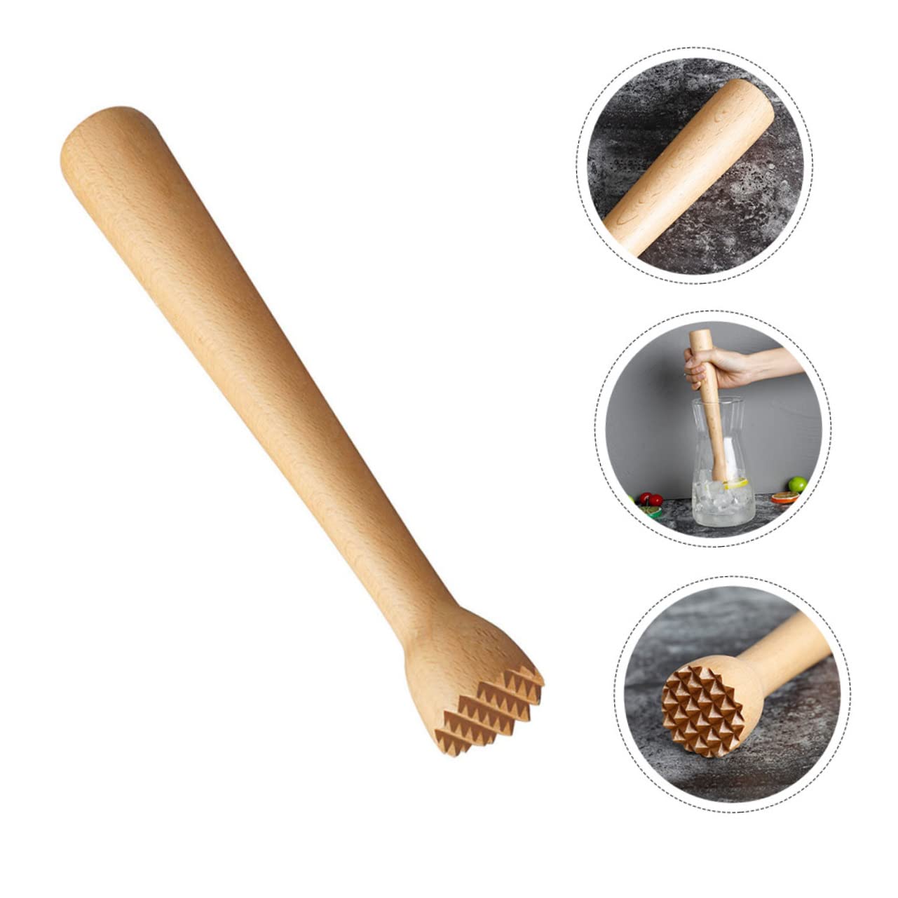 COLLBATH 1pc Beech Juicer Drinks Muddler Mojito Muddler Beech Pestle Bar Handy Cocktail Muddler Ice Hammer Mallet Lemon Crusher Drink Muddler Grinder Bar Mixing Rod Beige re-usable