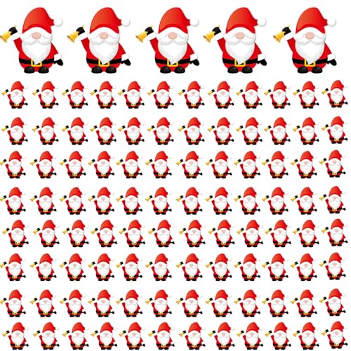 Sonwyoung 100pcs Christmas Mini Santa Claus Gnomes Figurines Tiny Holding a Bell Gnome Figures to Hide and Seek Little Rubber Statue for Collectibles Christmas Gifts Decorations Indoor and Display