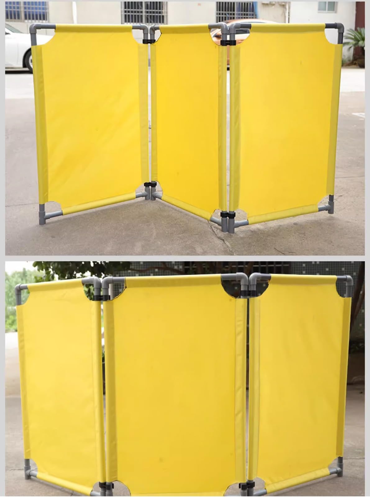 Barricada protectora flexible amarilla de barrera de tráfico – Barricada de entrada al aire libre fácil de montar para privacidad con 3 paneles – valla de seguridad expandible, perfecta para