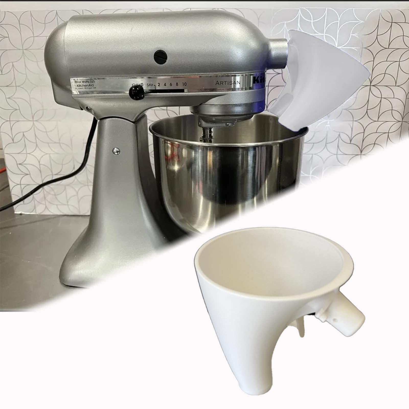 Trichter für Küchenhelfer Artisan KSM150 Einfaches Ausgießen, verhindert Verschütten und Unordnung, ermöglicht geführtes Ausgießen von Mehl und Eierflüssigkeit mit Easy-Pour-Aufsatz (weiß)