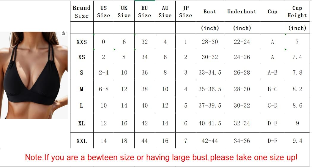Tainehs Women's Push Up V Neck Bikini Tops Criss Cross Back Padded Bathing Suit Top Only - Image 6