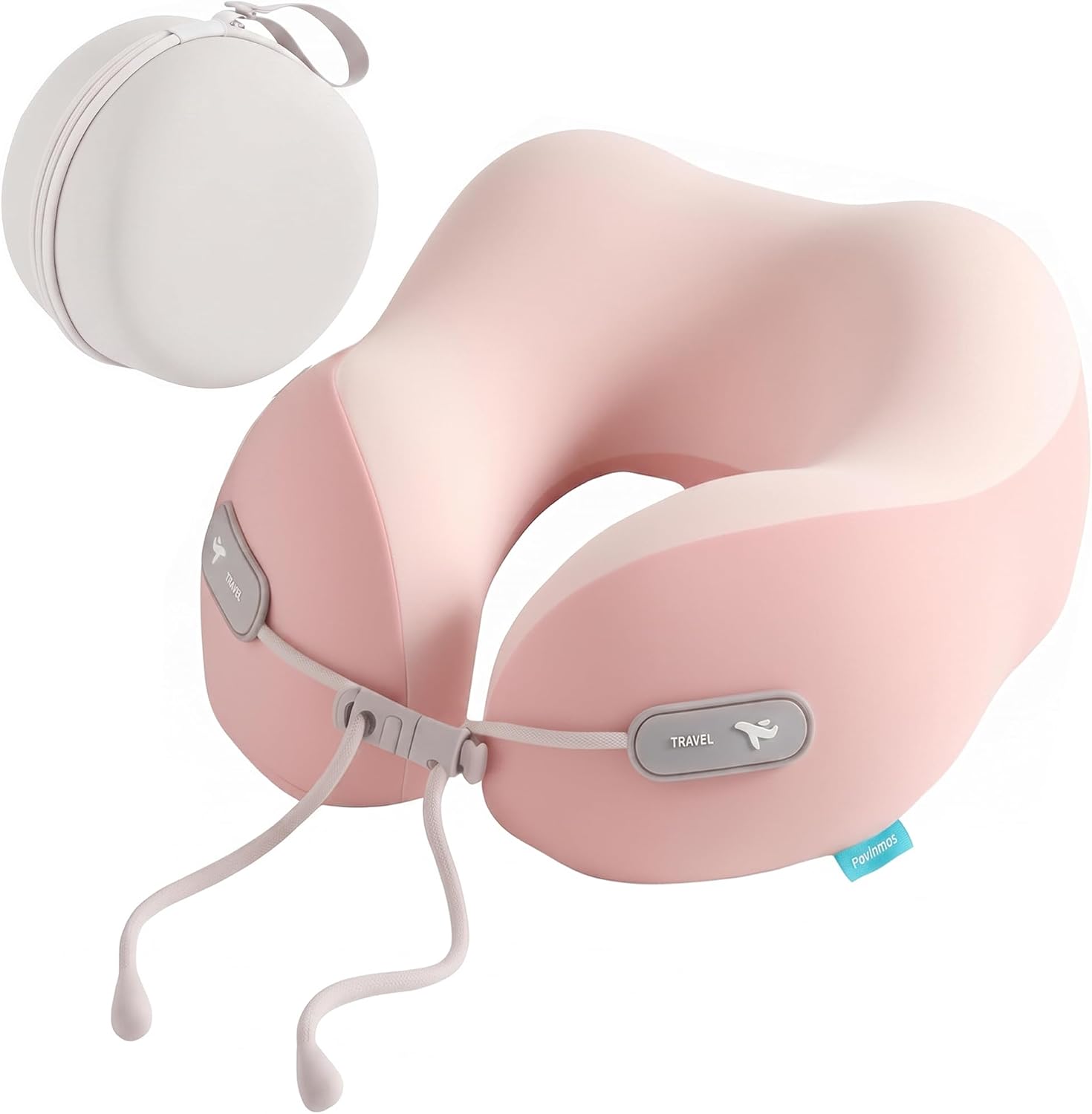 Travel Neck Pillow with EVA Storage Case, 100% Memory Foam Airplane Pillow for Long Flight Sleeping, 360° Ergonomic Head Support for Airplane Travel Essentials, Pink