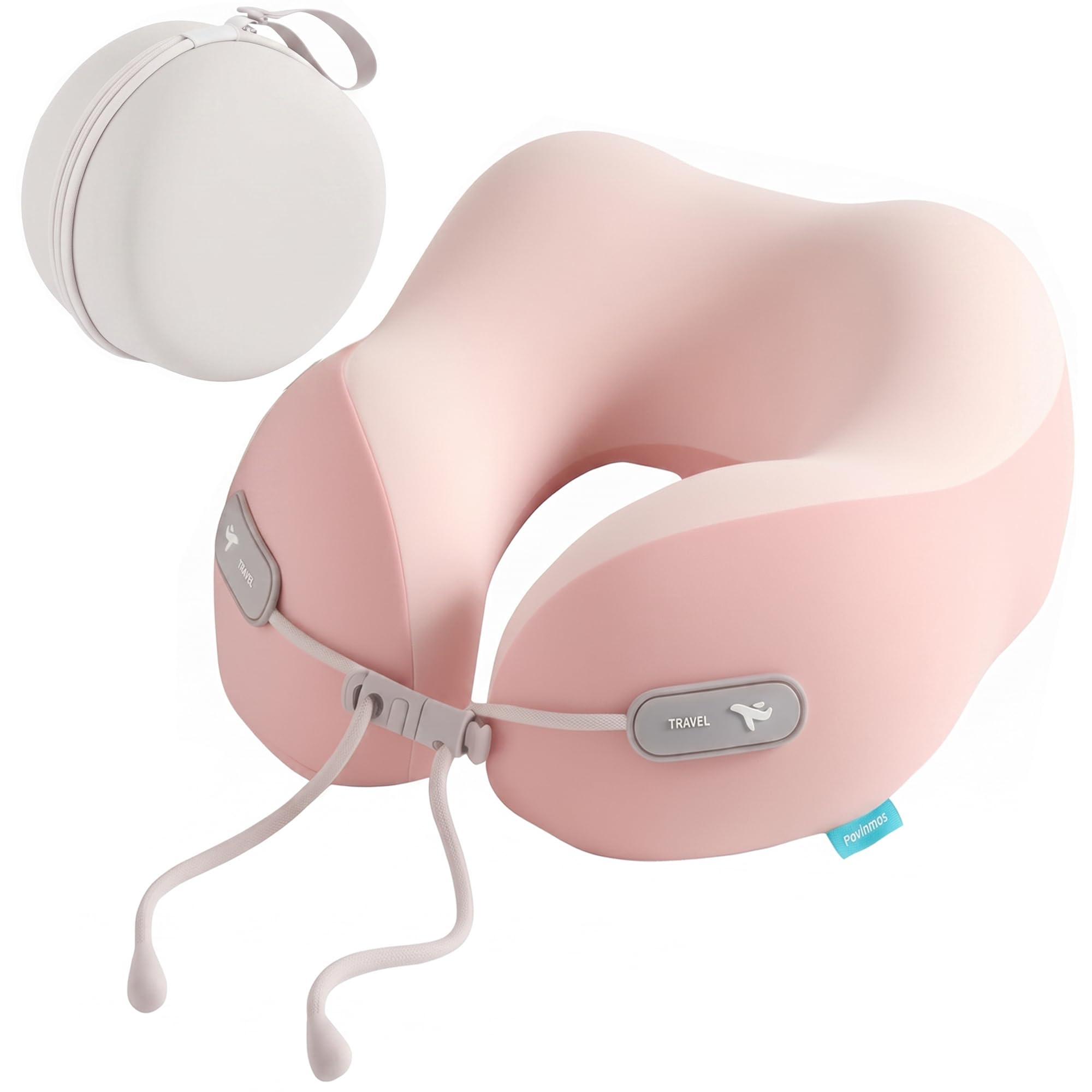 Travel Neck Pillow with EVA Storage Case, 100% Memory Foam Airplane Pillow for Long Flight Sleeping, 360° Ergonomic Head Support for Airplane Travel Essentials, Pink