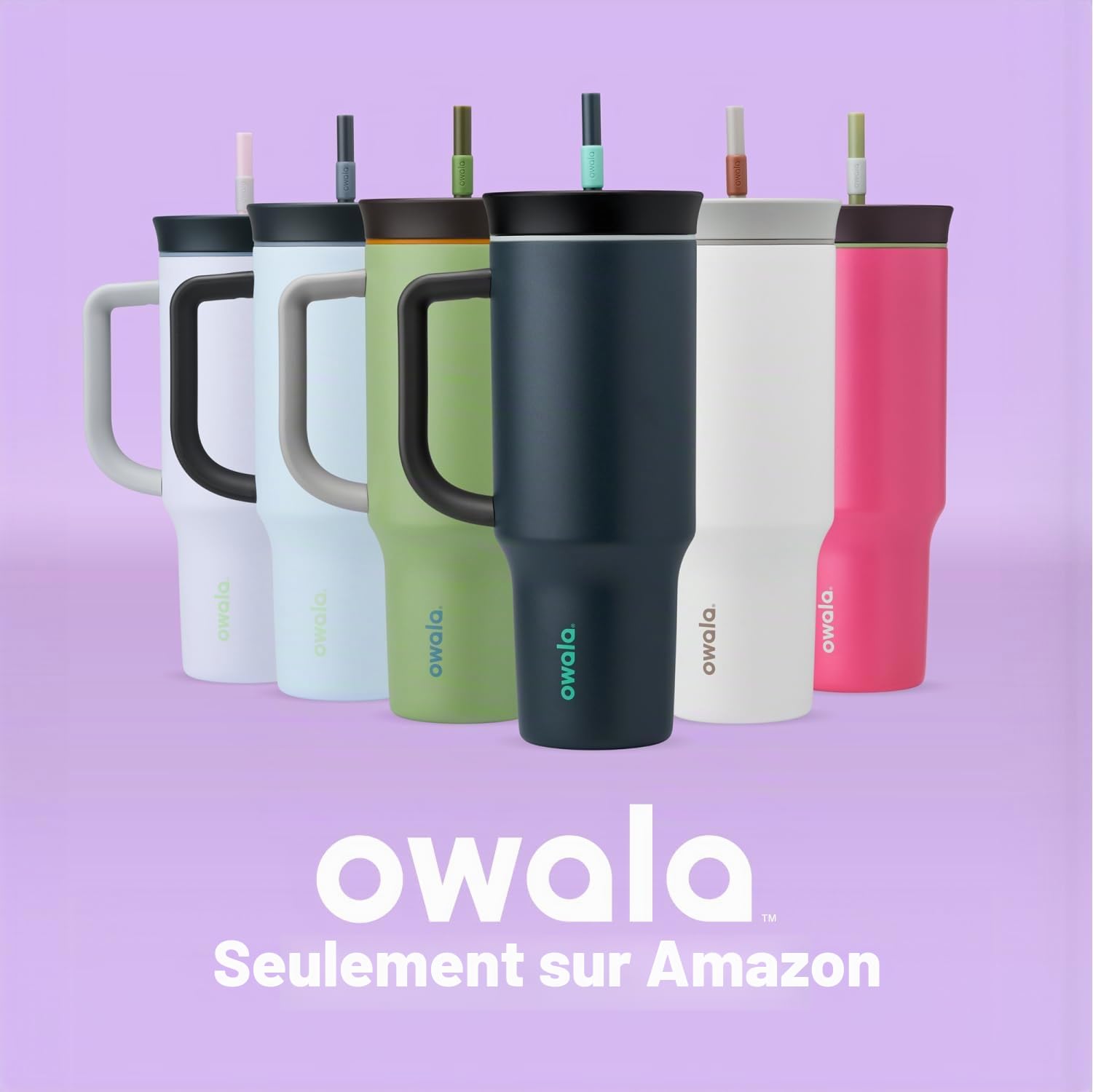 Owala Stainless Steel Insulated Travel Tumbler, 1.18 l - Mug Isotherme en Inox avec Paille et Couvercle, 1.18 l - sans BPA, Conserve le Froids ou la Chaleur Pendant Une Longue Durée, Foggy Tide