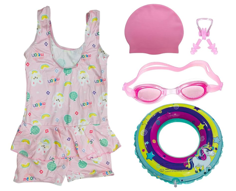 | Swimming Kit for Girls (Age 6-8 Years) with 1 Swimming Sleeveless Frock with 1 Anti Fog Swimming Goggles, Swimming Cap, 1 Nose Clip, 2 Ear Plugs, 1 Swimming Ring (Tube) for Girls | SC80-image-29