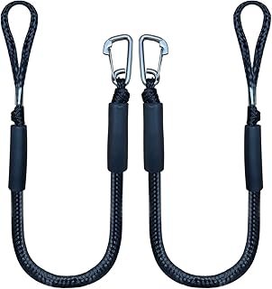Bungee Dock Line with Hook, Black Mooring Rope for Boat 4 ft 2 Pack & Black