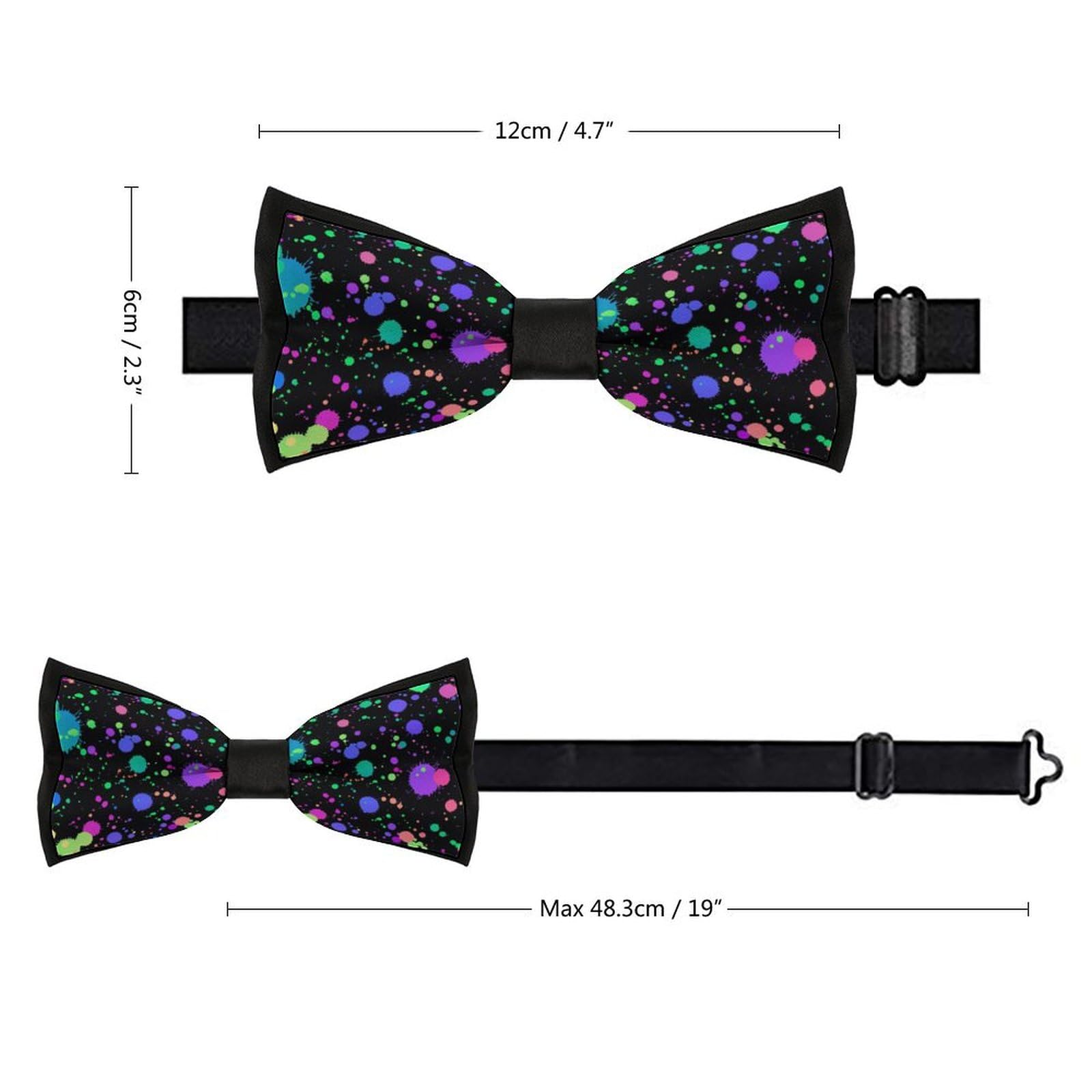 GoasNei Glow in Dark Splatter Neon Bow Tie for Men Adjustable Necktie Funny Tie Neck Ties for Weddings Party