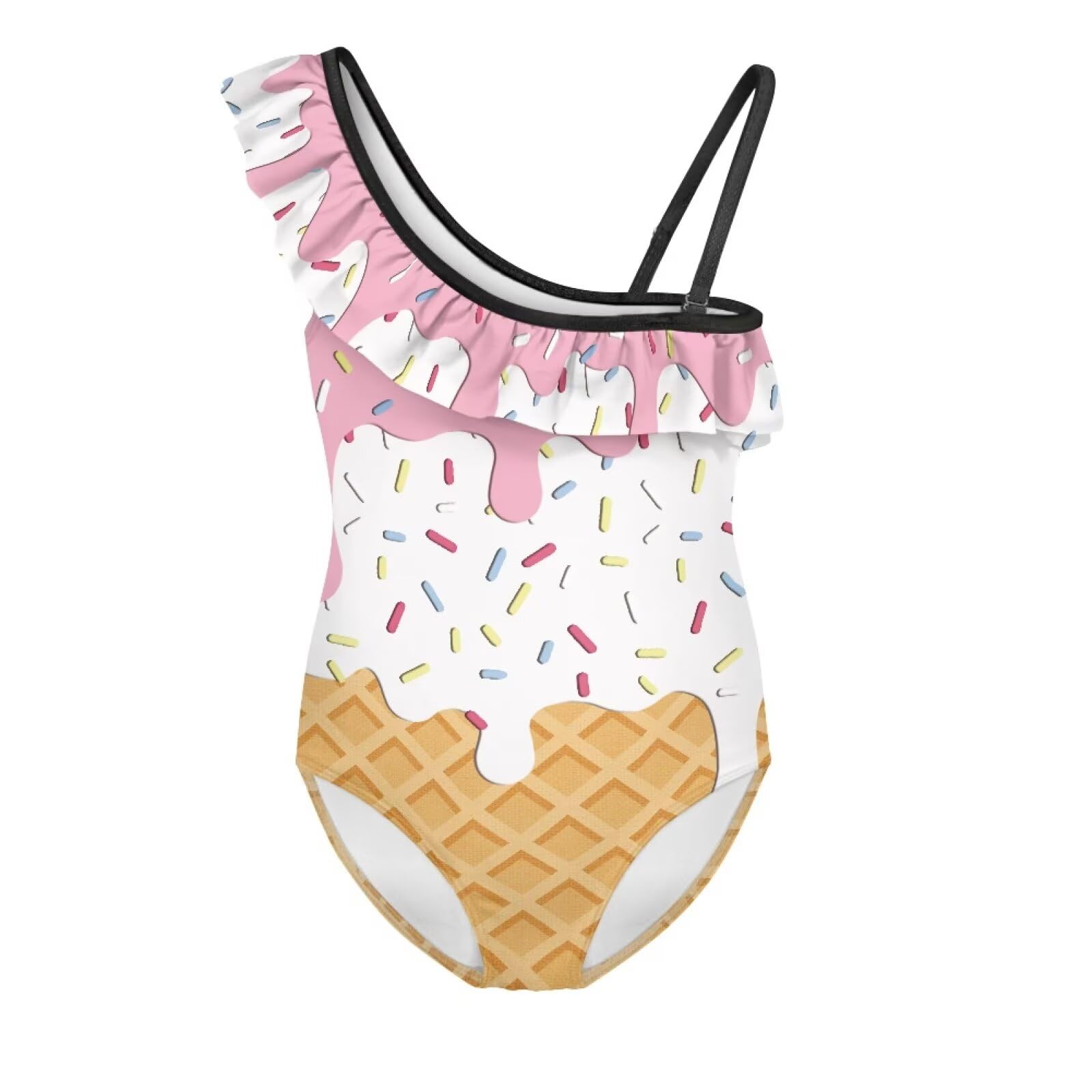 Girls One Piece Bathing Suit,Slim-Fit Ruffle Strap Swimsuit with Adjustable Strap Quick Dry Summer Beach Swim Suit