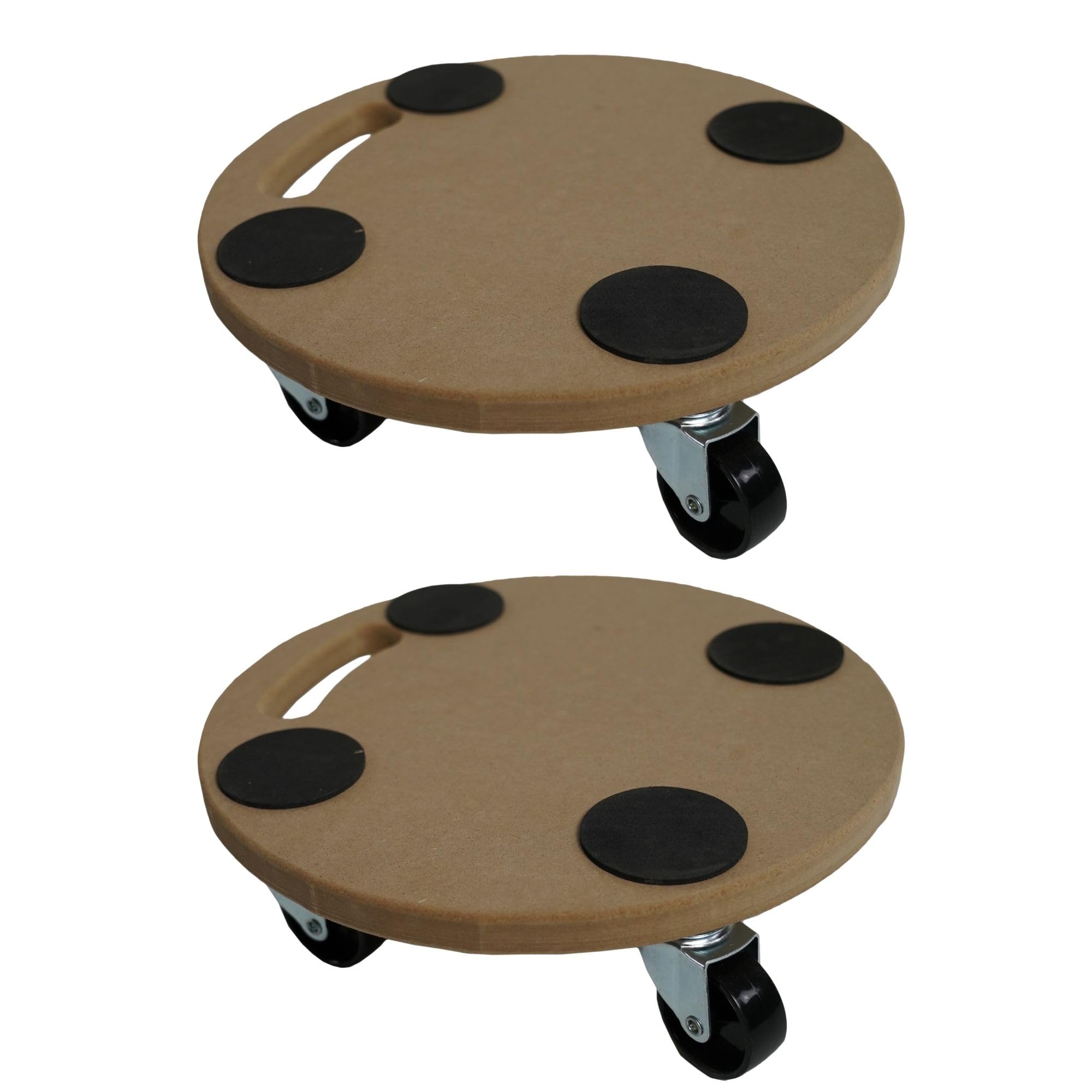 Mega Deal 2X Profi Chariot à roulettes avec 4 roulettes | Rond | HxLxP 11x30x30 cm | Capacité de Charge 100kg | Panneau de Bois MDF | Marron