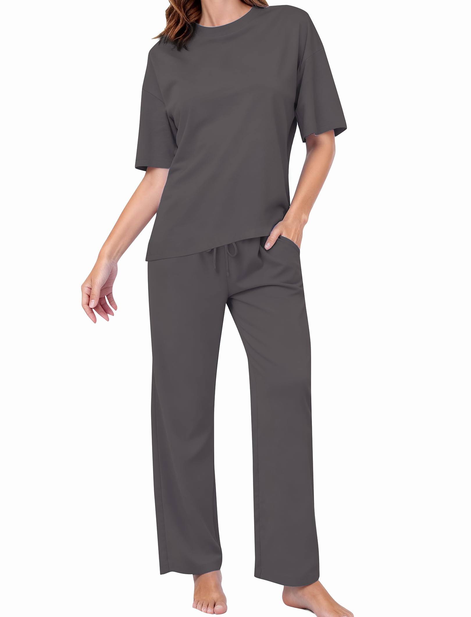 PATPAT Lounge Sets for Women Short Sleeve Pajama Set Soft Comfy Elastic Pjs 2 Piece Loungewear Outfits with