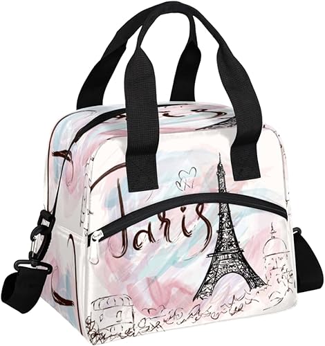 Bolsa de almuerzo con aislamiento térmico de la Torre Eiffel de París, para mujeres, hombres, niñas, niños, romántica bolsa de almuerzo con correa disponible en Yaxa Peru