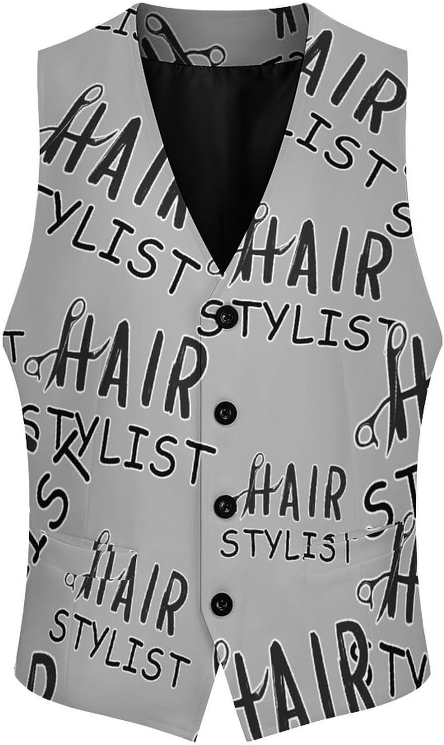 Hair Stylist Men's Formal Suit Vest Slim Waistcoat for Business Tuxedo Dress