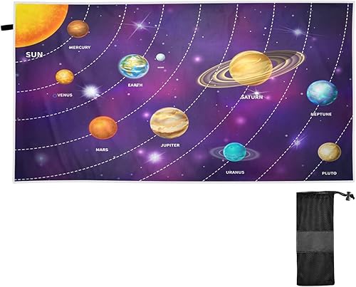 Blueangle Toalla de playa Bright Solar System  Toallas de viaje ligeras y compactas de gran tamaño  Toalla súper absorbente de secado rápido para