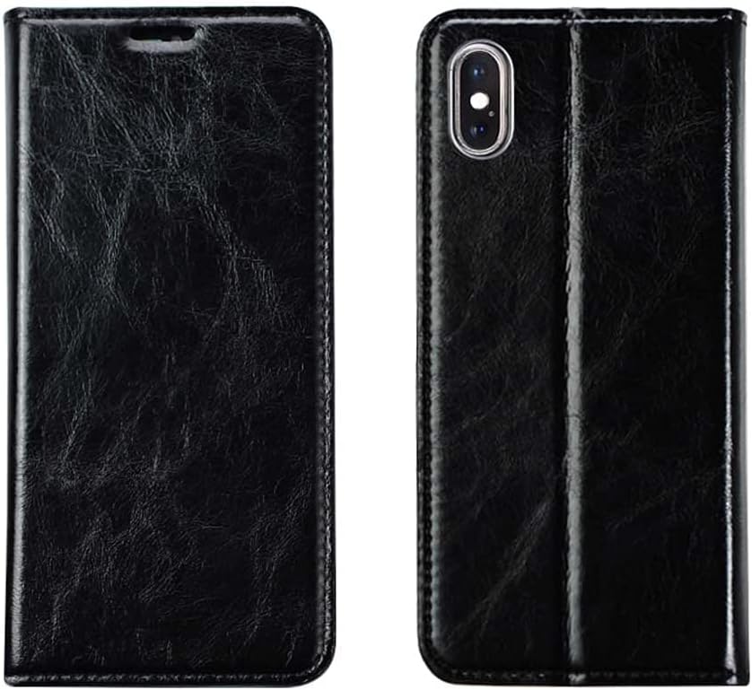 Black Leather Flip Phone Case, for Apple iPhone Xs Max 6.5 Inch Stent Function Magnetic Folio Phone Cover Purse [Card Holder] (Color : Black) - Image 2