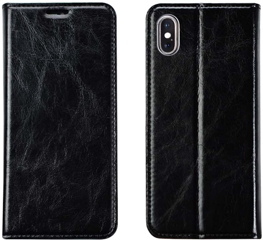 Housse cuir iPhone Xs noir étui portefeuille 5,8 pouces clapet magnétique porte-carte