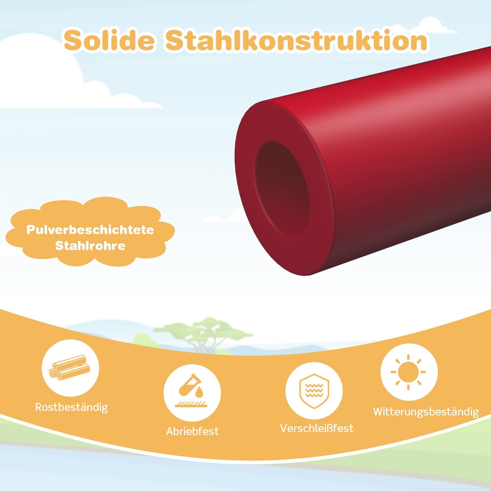 FANTASK geometrisches Klettergerüst, Outdoor & Indoor Kletterkuppel mit Rutsche und Stoffplattform, Garten Kletterleiter bis 180 kg für Kinder ab 3 Jahren (Orange + Rot,Ø 183cm)
