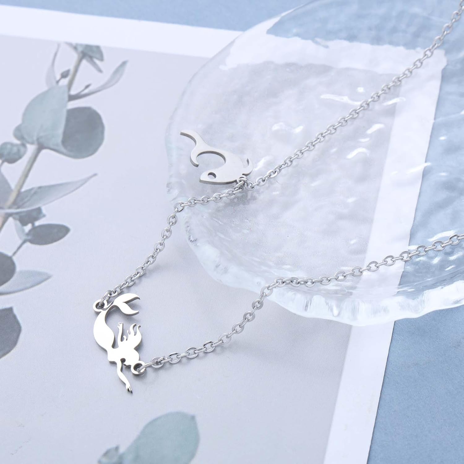 Andelaisi Boho Mermaid Necklace Choker Silver Mermaid Pendant Necklace Vintage Fish Dangle Necklaces Dolphin Chain Necklaces Jewelry for Women - Image 4