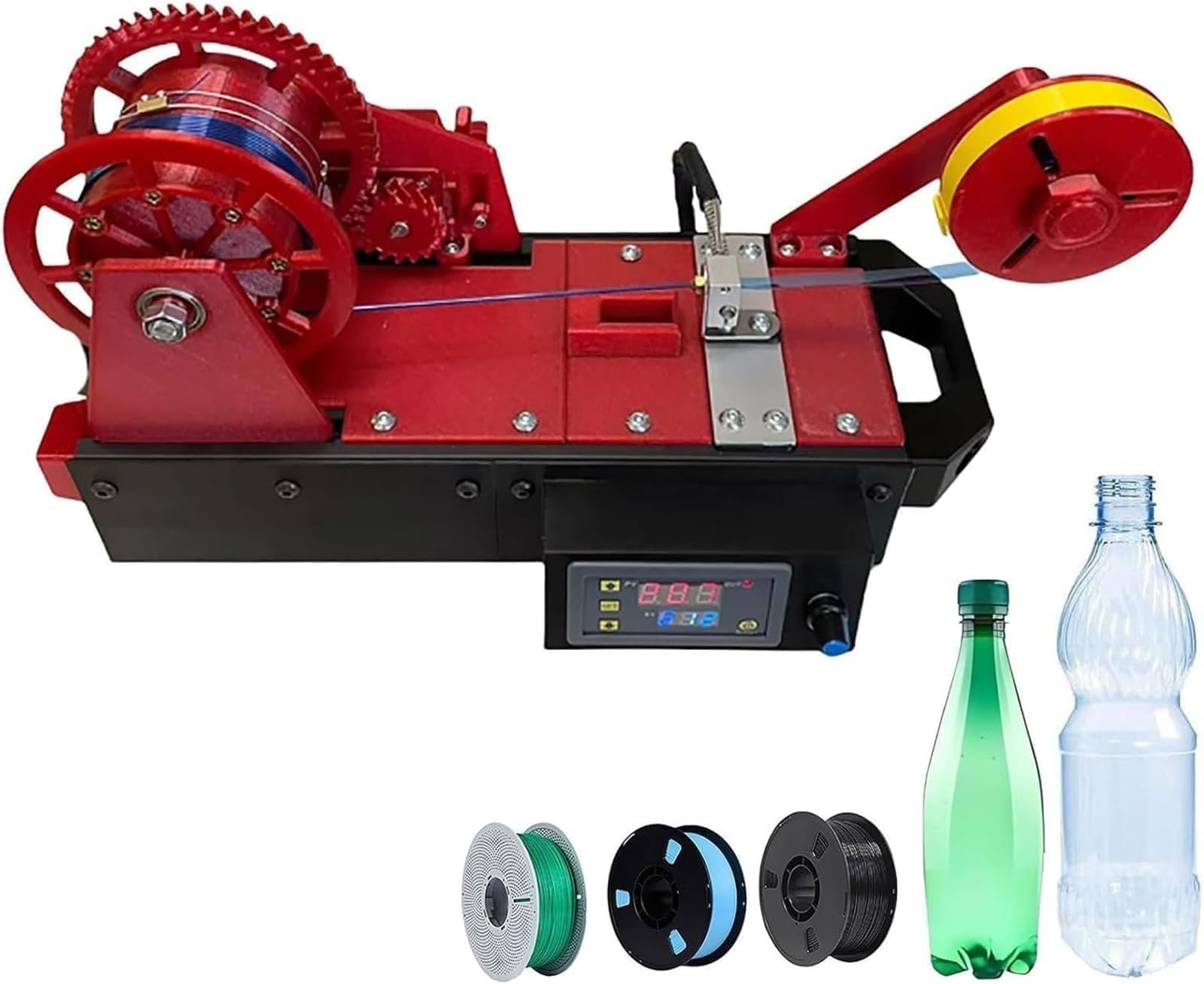 3D Recycled PET Filament Maker, Desktop Filament Maker Machine, Pastic Bottles Fiament Pultruded, Recycled PET Bottle Recycler for Families, DIY Makers red