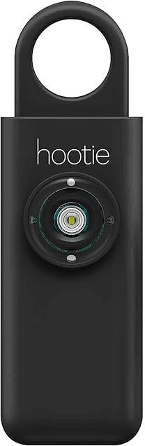 Hootie Personal Keychain Alarm - Hand Held Safety Siren for Self Defense and Emergency, Loud Pocket and Key-Chain-Safe Sound Device with Panic Strobe Light, Black