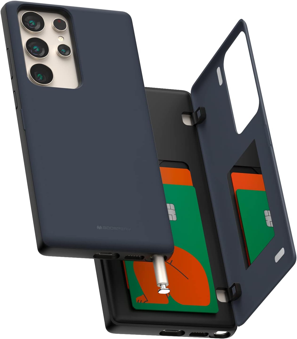 GOOSPERY for Samsung Galaxy S23 Ultra Wallet Case, [Card Holder] Magnetic Door Bumper with Auto Closing, Slim Dual Layer Protective Phone Cover - Navy