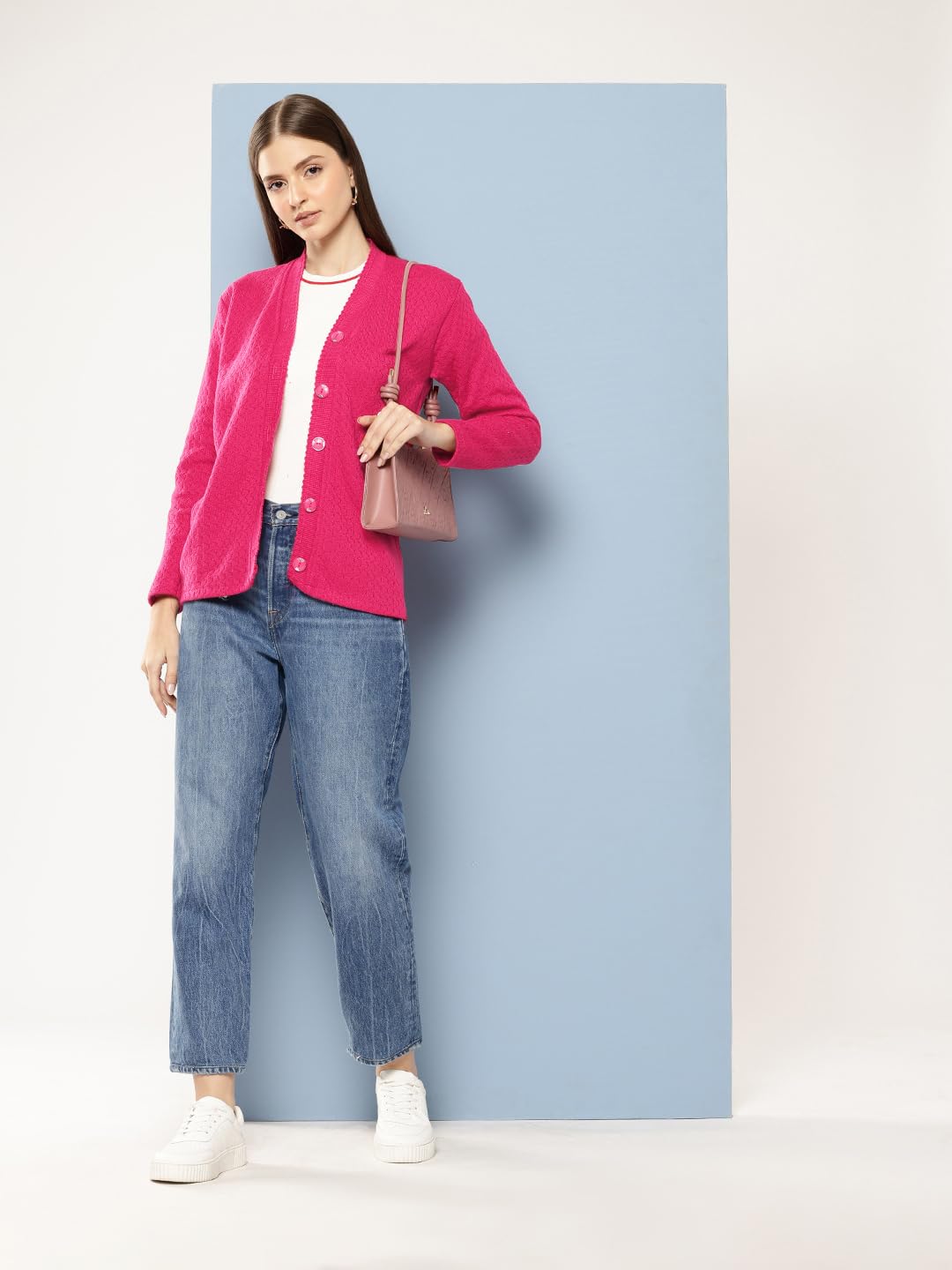 Aarika Cárdigan de lana liso de color liso para mujer