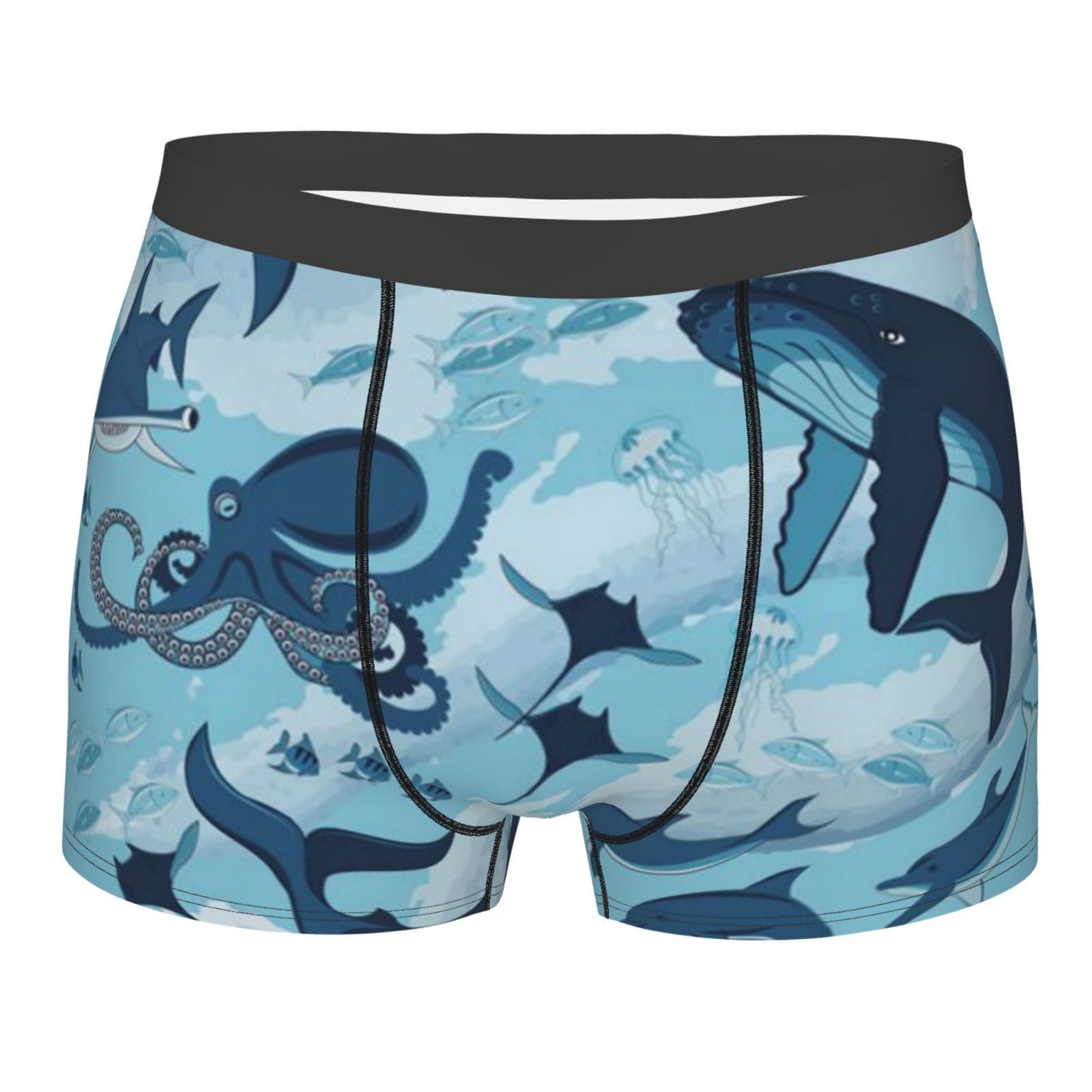 Tresila Men's Fish And Octopus /Boxer Shorts Breathable, Comfort Fit Boxer Trunks, Stretch Boxer Briefs, Soft Fabric Everyday Underwear Trunks
