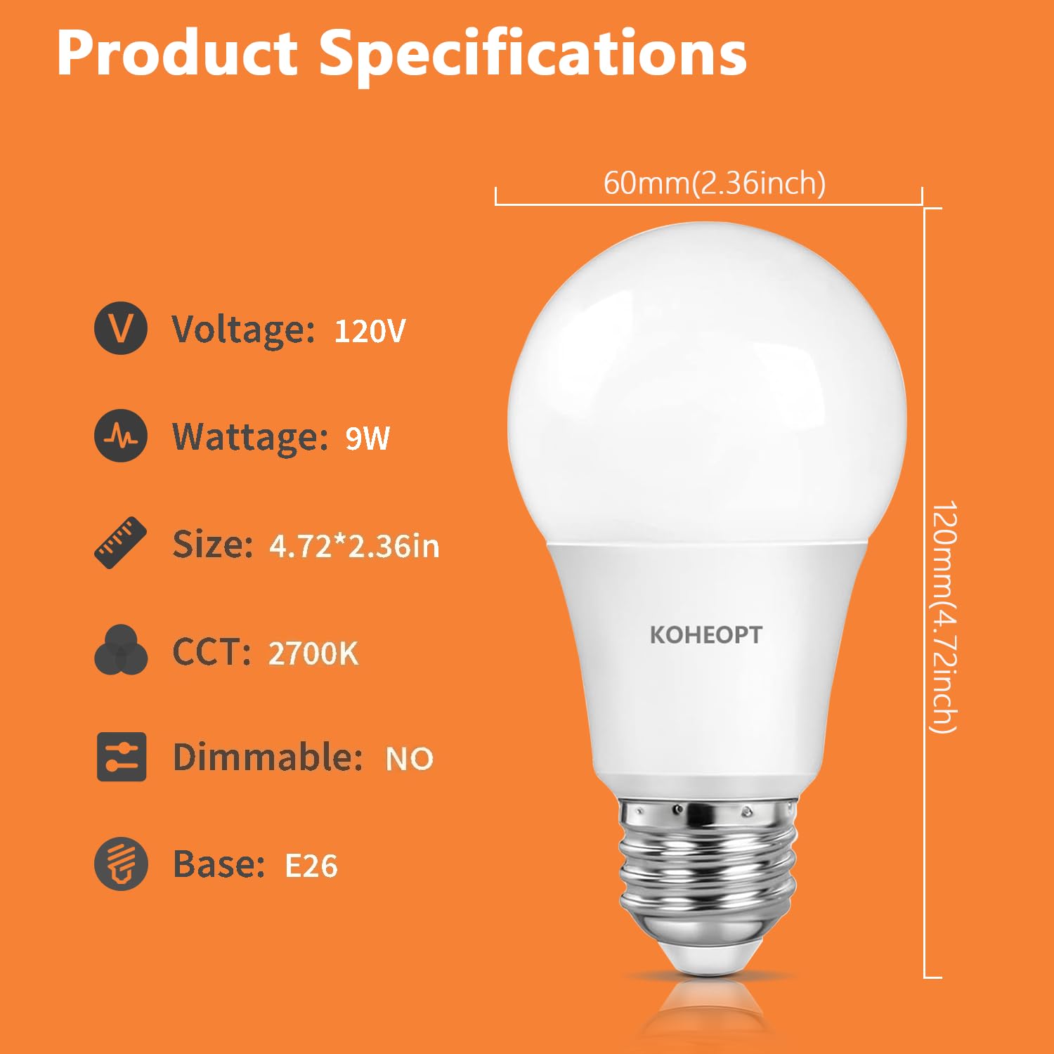 A19 LED Light Bulbs 9W 2 Pack 60 Watt Equivalent Soft White 2700K with E26 Base 800 Lumens — view 2