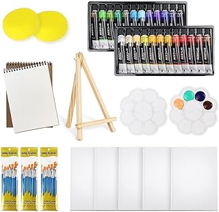 Acrylic Painting Kit - Paint Supplies Set with 24 Colors, 30 Brushes, 5 Canvases, 1 Pad, 2 Palette, 2 Sponge & 1 Wood Easel - Art Acrylic Paint Set for Beginners, Kids, Adults