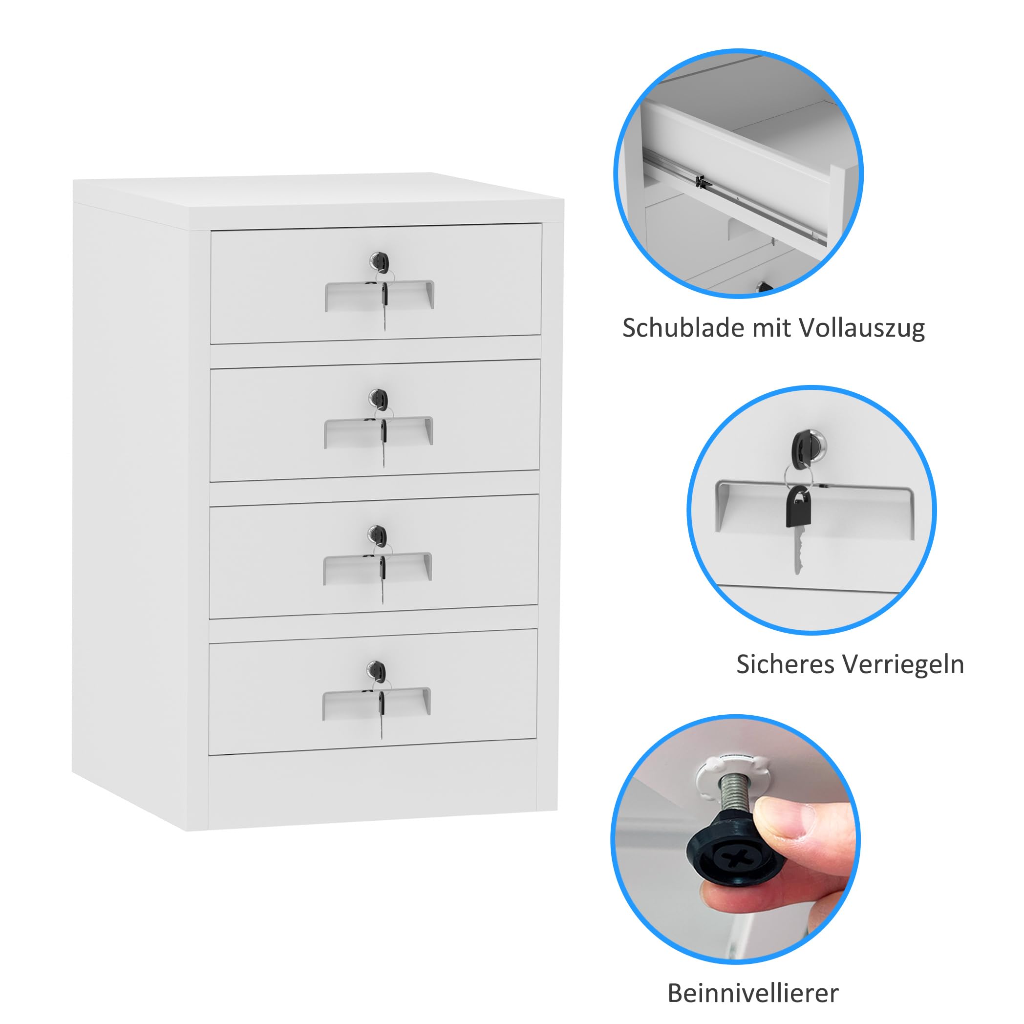 JINGUR Aufbewahrungsschrank aus Metall mit abschließbaren Schubladen für Zuhause, Büro, Schlafzimmer, Wohnzimmer, Organisation (weiß)