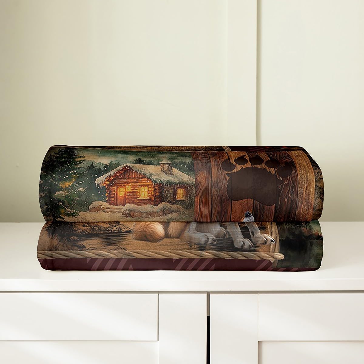 Erosebridal Deer Wolf Blanket Queen 90x90,Boho Tribal Ethnic Throw Blanket for Bedroom Living Room,Vintage Patchwork Flannel Blanket,Woodland Jungle Wild Animal Sherpa Blanket Soft Lightweight