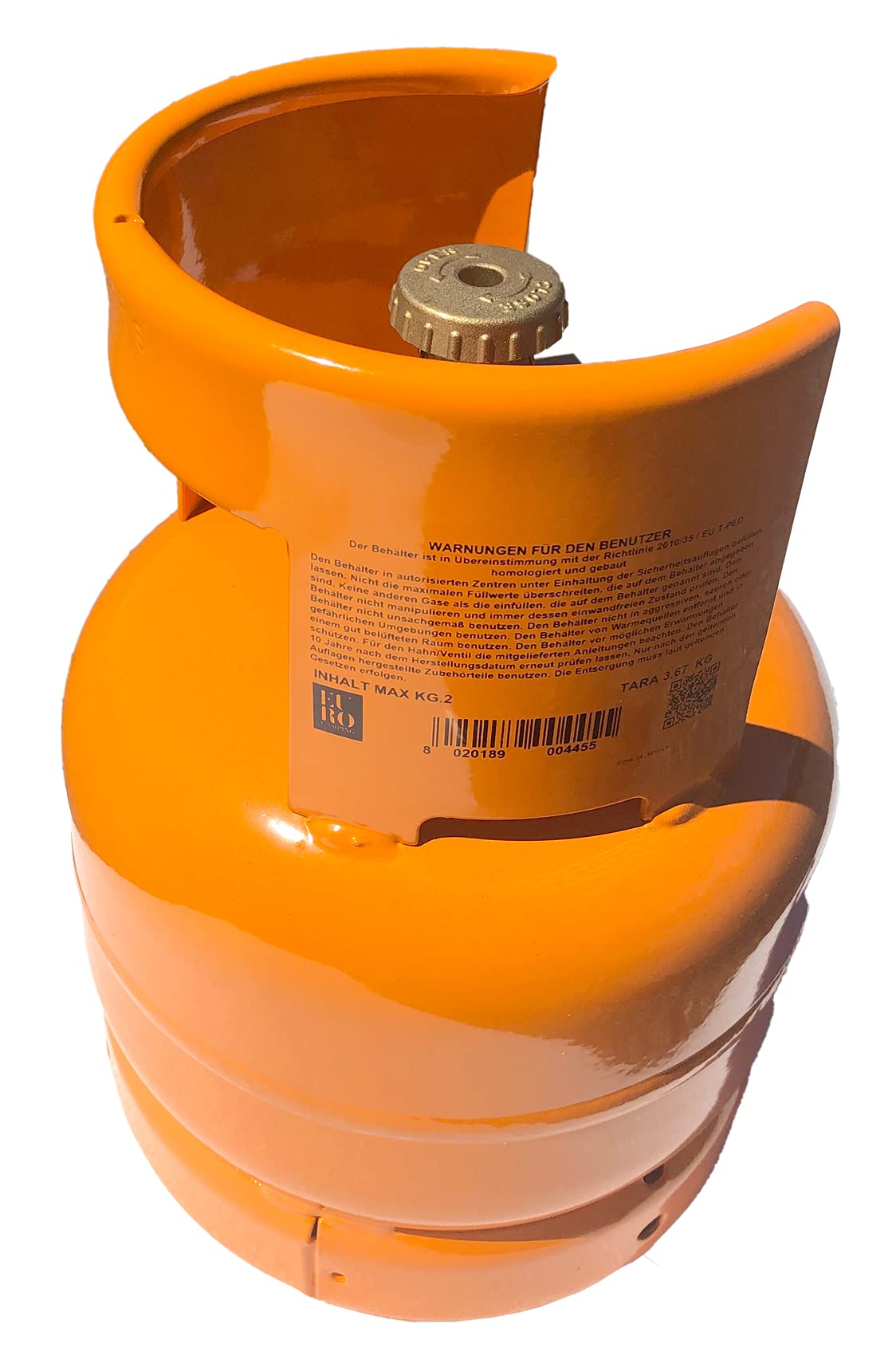 GARDINGER befüllbare 2 kg Gasflasche orange mit Kragen Propan/Butan mit Anschluss 3/8"