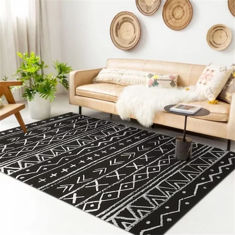 Grand tapis de chambre à motifs minimalistes pour créer un coin lecture chaleureux