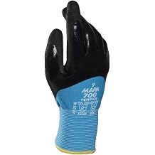 700417 700 Gloves, Double Thermal Lined 3/4 Coated Nitrile Grip and Proof Coating, Cold Protection Up to -10 Degree C, Size 7, Black/Blue 1Pair Pack
