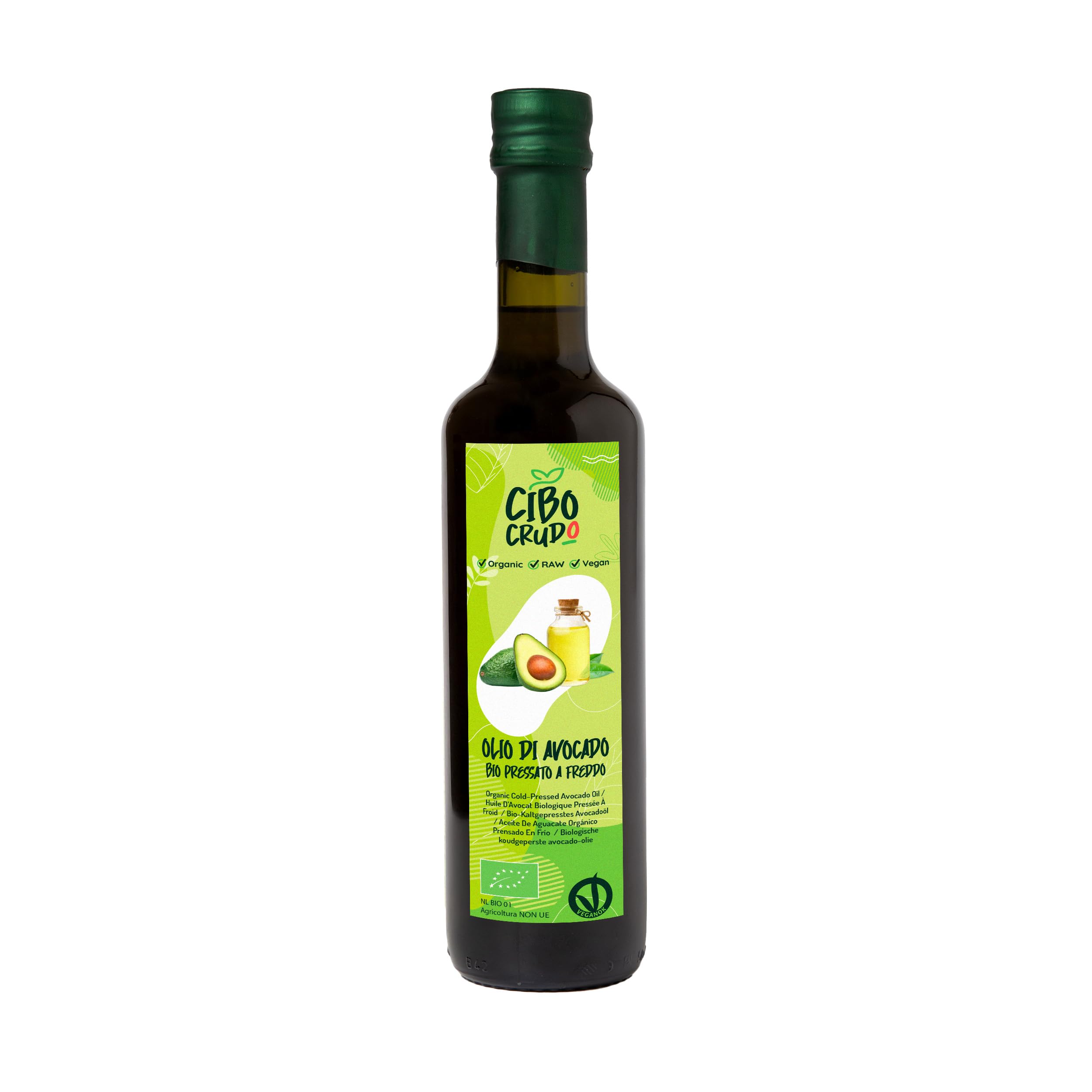 Olio di Avocado Alimentare e Biologico - 500ml. Olio Avocado Bio Spremuto a Freddo Puro al 100% e non Raffinato. Ideale per Cucinare Condire e Marinare. Avocado Oil.