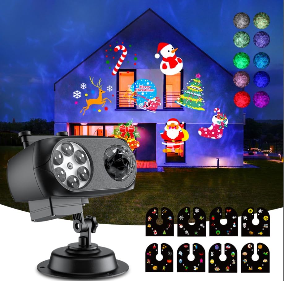2-IN-1 Christmas Projector Lights Outdoor,Christmas Projector Santa with 80 Patterns Waterproof IP67 with Remote Control Christmas Decorations & Gift for Holiday Xmas Party Indoor Garden Window [Energy Class G]