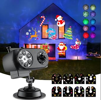 2-IN-1 Christmas Projector Lights Outdoor,Christmas Projector Santa with 80 Patterns Waterproof IP67 with Remote Control Christmas Decorations & Gift for Holiday Xmas Party Indoor Garden Window [Energy Class G]