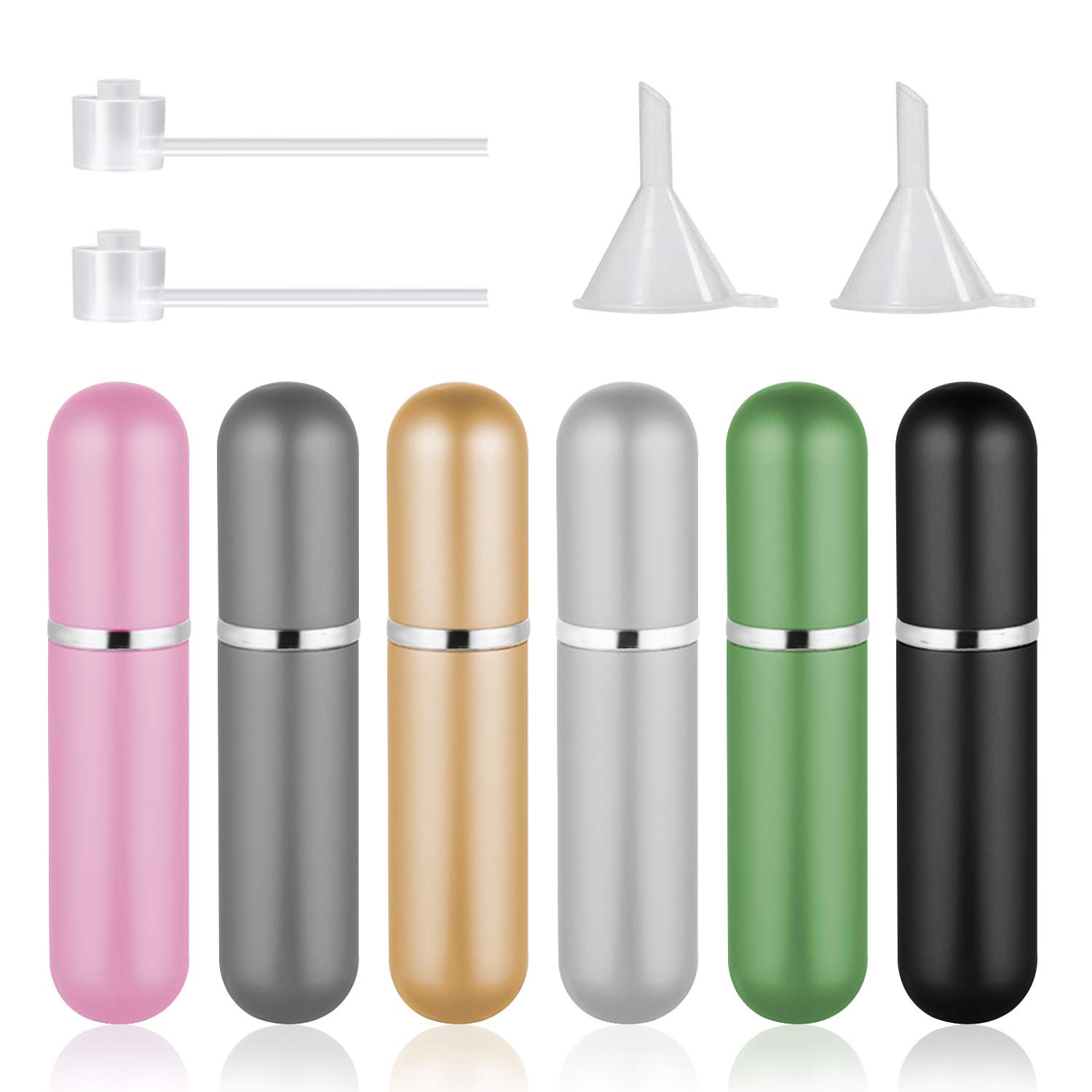 Rocutus6 Pack Mini Refillable Perfume Atomizer Bottle,Empty Spray Bottle in 5 ml Compatible with 2 Pieces Perfume Dispenser Pump and 2 Funnel Filler for Travel Purse (colorful 2)
