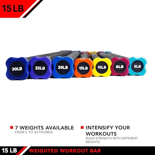 Miniatura 4 de JFIT Barra de entrenamiento con peso con acolchado de goma, 48 pulgadas, 15 libras, naranja/negro