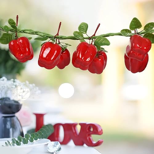 Miniatura 5 de Guirnalda de frutas artificiales para colgar, 2 piezas, simulada de chile picante realista, guirnalda de frutas para el hogar, cocina, tienda