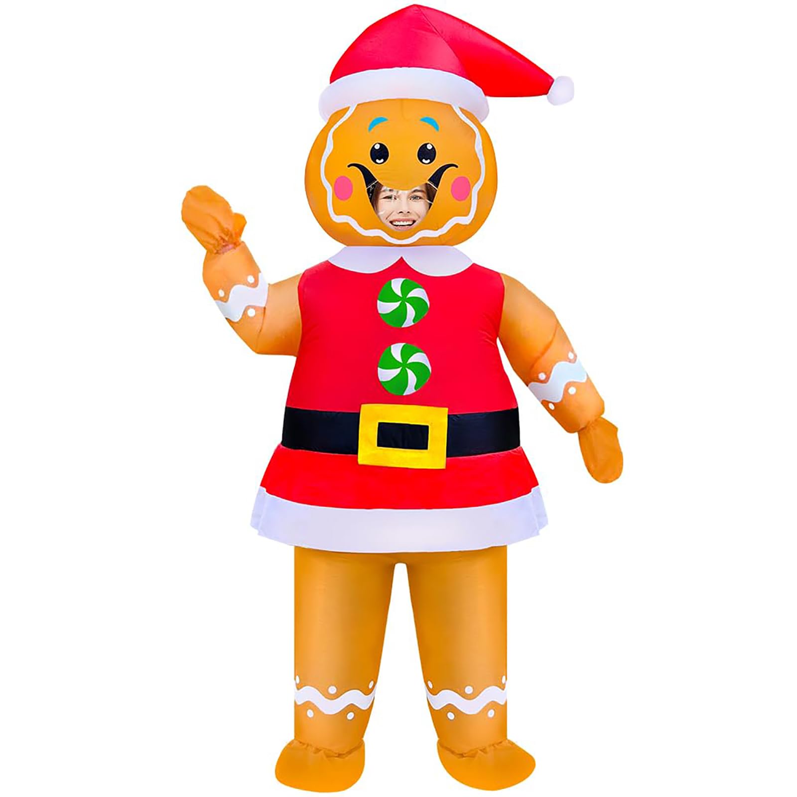 LUVSHINE Christmas Costume Adult 2025 Gingerbread Man Costume Funny Christmas Fancy Dress, Brown/Red