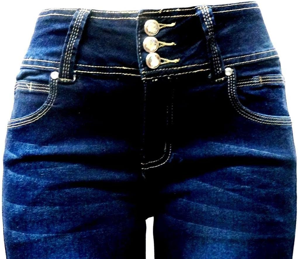 Jack David Womens Junior 70s Trendy Slim Fit Flared Bell Bottom Denim Jeans Pants (15, Jack David Hi Waist Dark Blue Flb925.) - Image 4