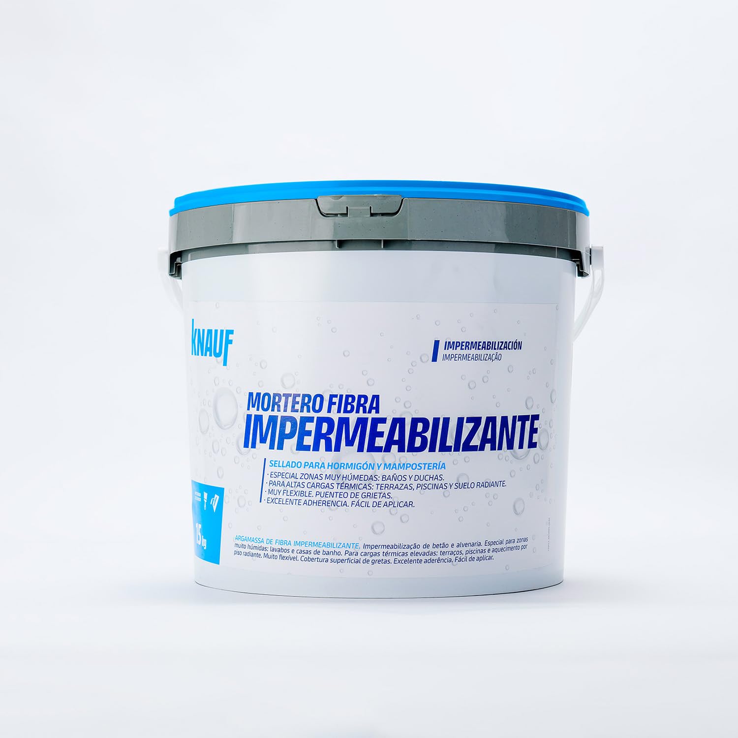 KNAUF - Impermeabilizante Mortero Fibra 15 kg en Polvo - Cemento Especial con Fibras y Aditivos Plásticos - Para Zonas Muy Húmedas y de Alta Carga Térmica - Excelente Adherencia sin Imprimación