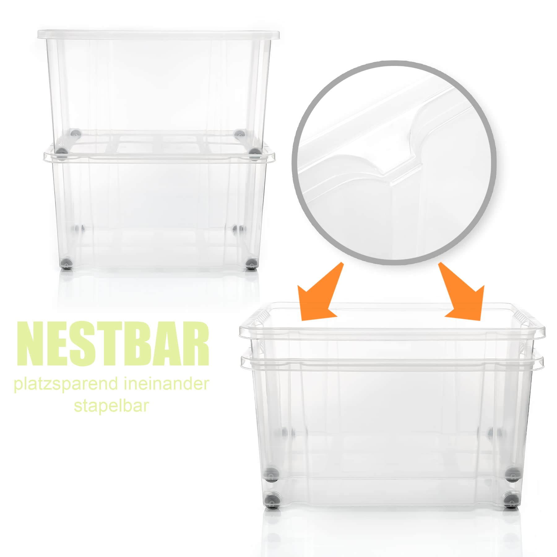 BigDean 4 Stück 60 L Aufbewahrungsbox mit Deckel groß limegrün stapelbar | Robuste Box rollbare Stapelbox mit festen Klickverschlüssen Made in Germany