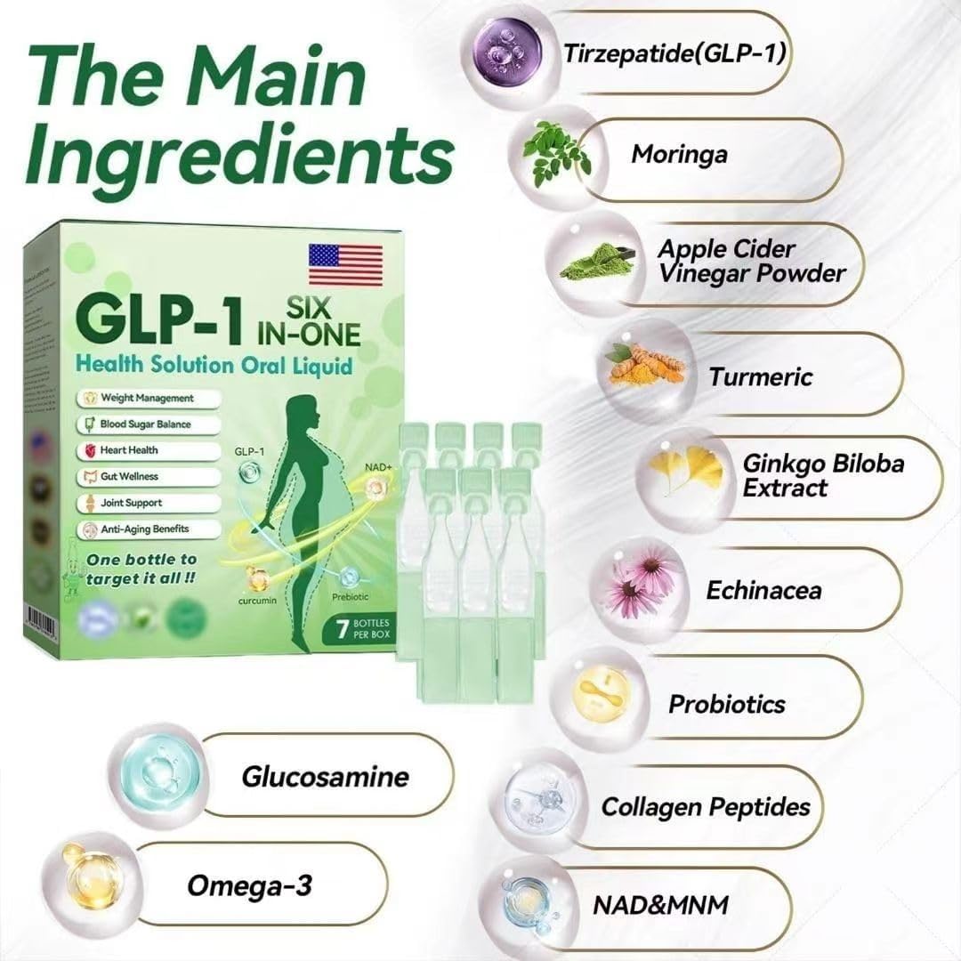 glp-1 seis en uno NHYHUJ Glp-1 líquido Oral Seis en uno, 3 Veces Mejorado, Resultados de 7  días Glp1 líquido Oral 6 en 1, suplemento Natural de Glp-1 para Mujeres y